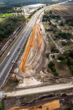 Looking south over I-75 at southbound entrance ramp construction (2/15/2021 photo)