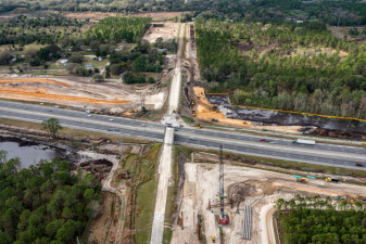 Looking west over Overpass Road and I-75. The Overpass Rd. Bridge over southbound I-75 has been removed. (2/15/2021 photo)