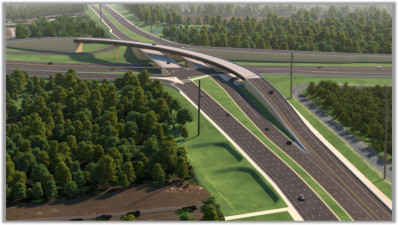 Rendering of completed project. Looking west at Overpass Road over I-75.