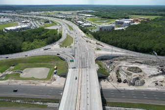 Looking west at SR 56 over I-75 right after the Diverging Diamond Interchange opened to traffic (5/1/2022 photo)
