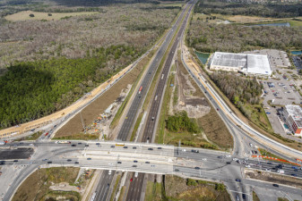 Looking north at SR 56 over I-75 - construction of new ramp alignments (2/15/2021 photo)