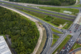 Construction along the northbound I-75 / I-275 exit ramp to SR 56 (September 15, 2020 photo)