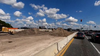 Construction in the SR 56 median at the traffic signals on the west side of I-75 (October 15, 2020 photo)