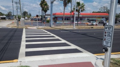 US 19 Pedestrian Mid-Block Crosswalk at Buena Vista Ln/Bartelt Rd in Pasco County (June 2024)