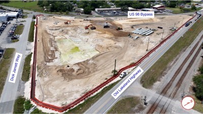 Site of future roundabout at US 98 Bypass / Dick Jarrett Way / Old Lakeland Highway (April 2024 photo)