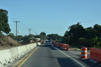 Looking north on US 98 Bypass approaching MLK Blvd. - southbound US 98 Bypass is closed and detoured (7-2-2024 photo)