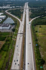 Looking south over I-275 at completed express lanes in the median approaching the Gandy Blvd interchange (5-14-2024 photo)