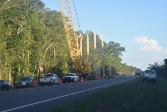 Pile driving for a new bridge on the west side of US 98 over the Hillsborough River (7-2-2024 photo)